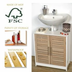Hot Sale 🥰 Evideco Wall-Mounted Sink Floor Cabinet Stockholm 2 Doors Wood 🎁 -Evideco Shop Wall Mounted Sink Floor Cabinet Stockholm 2 Doors Wood 2