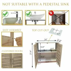 Hot Sale 🥰 Evideco Wall-Mounted Sink Floor Cabinet Stockholm 2 Doors Wood 🎁 -Evideco Shop Wall Mounted Sink Floor Cabinet Stockholm 2 Doors Wood 3