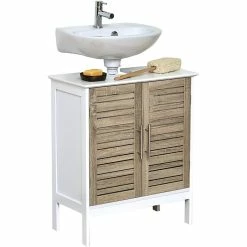 Hot Sale 🥰 Evideco Wall-Mounted Sink Floor Cabinet Stockholm 2 Doors Wood 🎁 -Evideco Shop Wall Mounted Sink Floor Cabinet Stockholm 2 Doors Wood 4