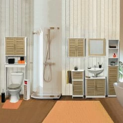 Hot Sale 🥰 Evideco Wall-Mounted Sink Floor Cabinet Stockholm 2 Doors Wood 🎁 -Evideco Shop Wall Mounted Sink Floor Cabinet Stockholm 2 Doors Wood 5