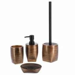 Outlet ✨ Evideco Wenge Resin Bath Accessories Gold Set-4 Pieces 🎉