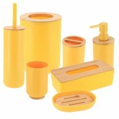 Outlet ❤️ Evideco Yellow Padang Bathroom Accessory Set 7-Pieces Bamboo 🤩